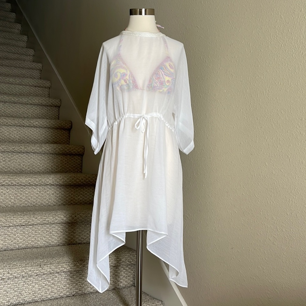 Willa Sz S sheer white asymmetrical hem cover-up